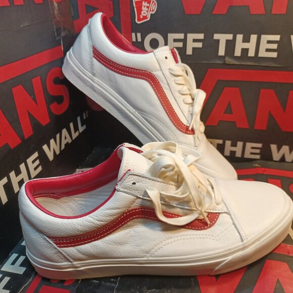Vans Men's 12 Old Skool Vintage Leather Blanc De Blanc White/Red VN000CP5BDU - Picture 8 of 12